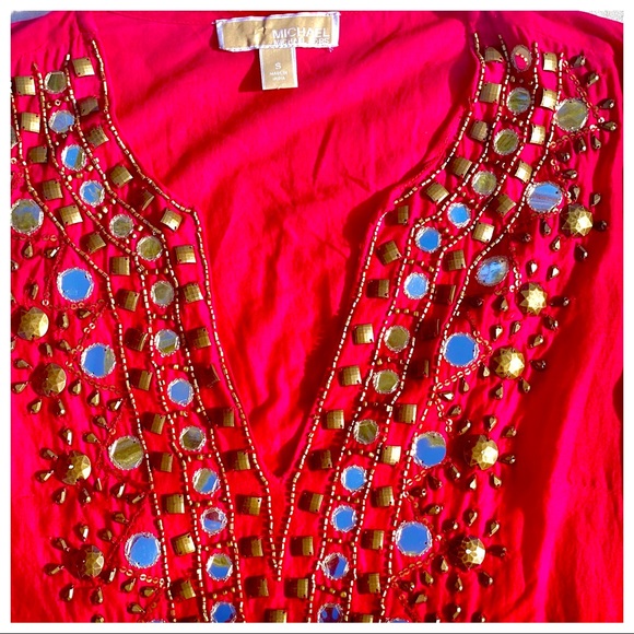 🎉HP MICHAEL KORS Retro Tie-die Ombré BoHo Gypsie Chic Beaded Mirrored Blouse - Picture 15 of 15